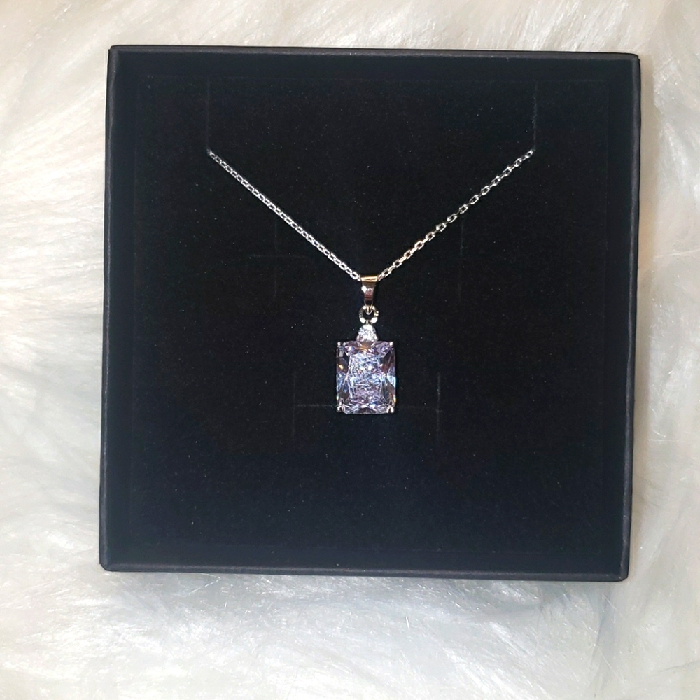 New Rectangular Clear CZ Pendant Necklace
